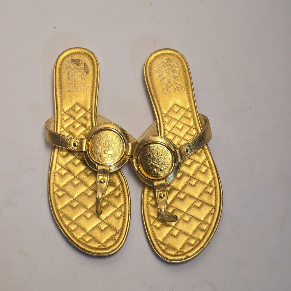 Vince Camuto Braida Gold Metallic Leather Medallion Thong Sandals‎ Womens 9M